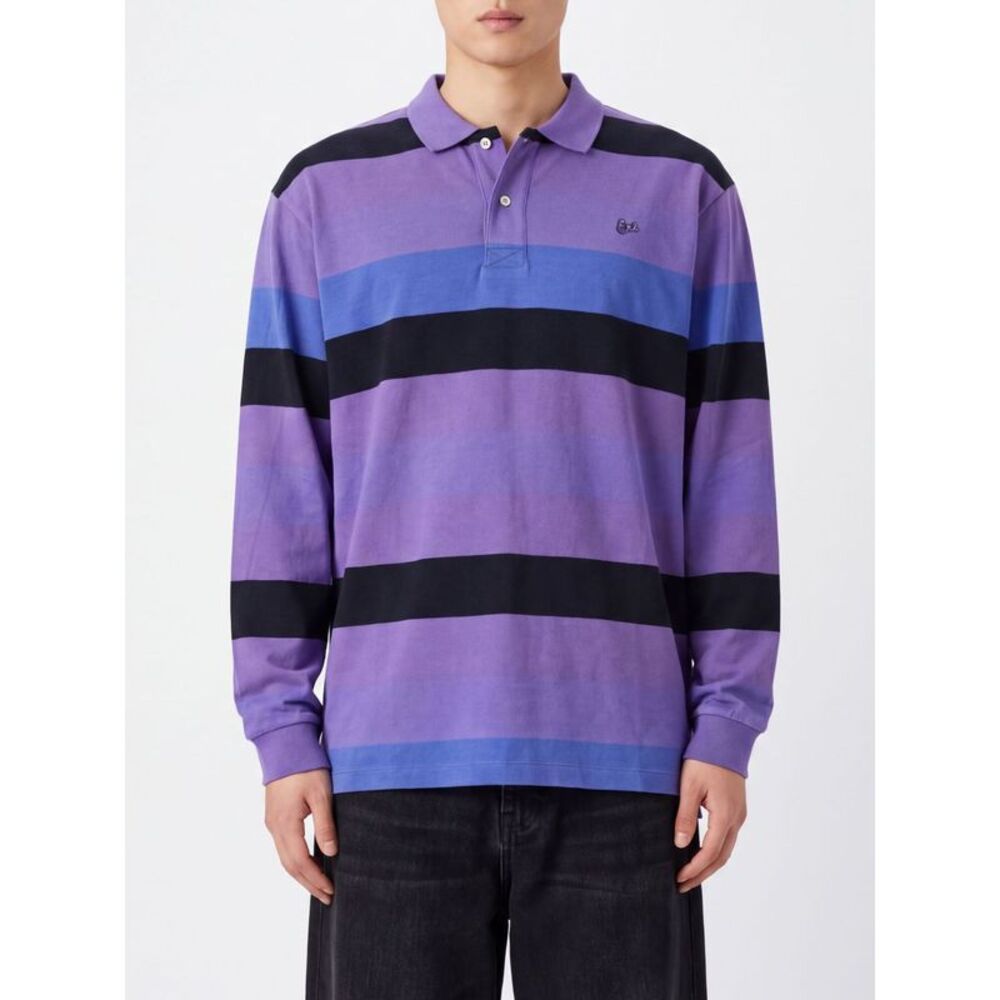 Erl Men Erl Striped Long-Sleeved Cotton Polo Shirt With Embroidered Logo